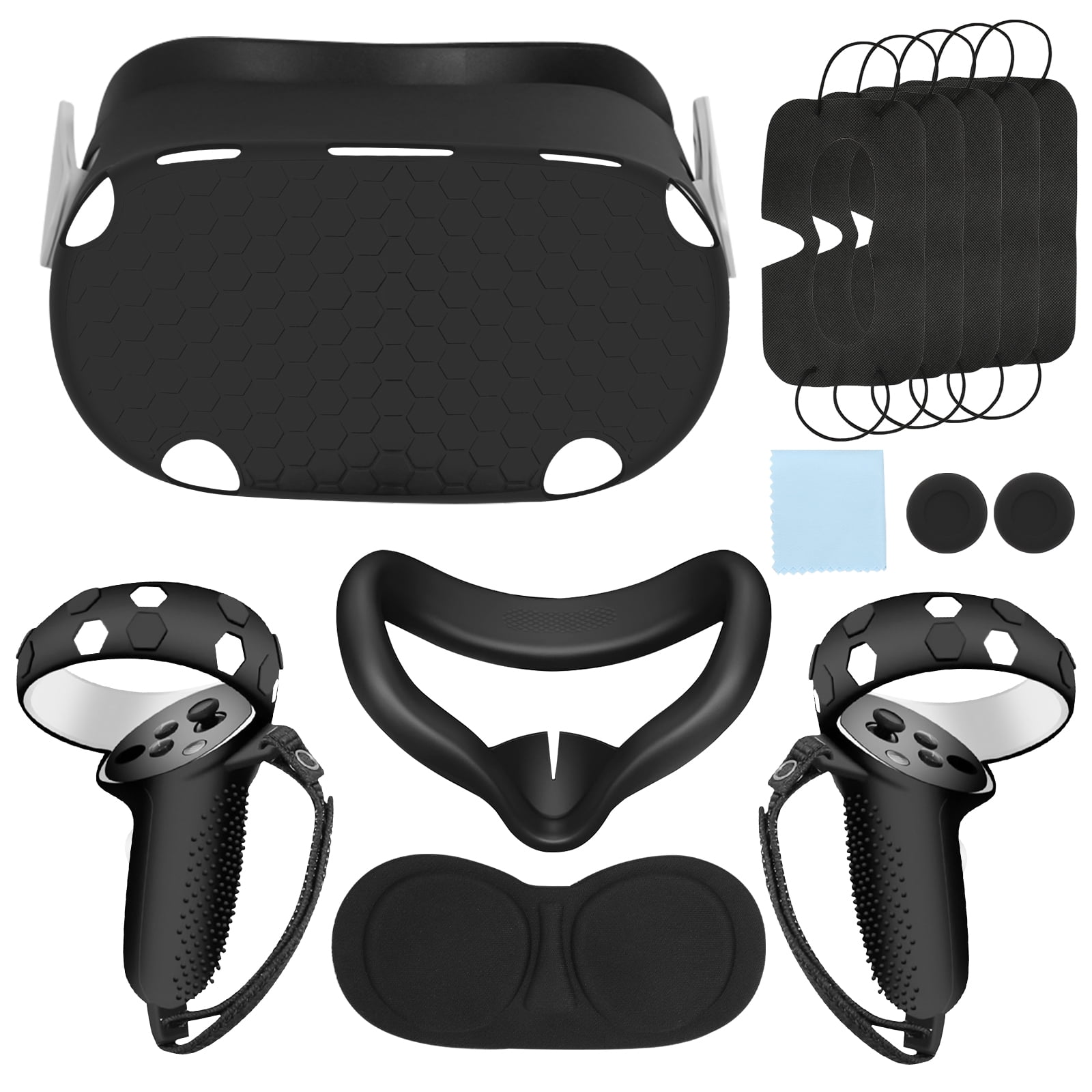 TSV 10-in-1 VR Accessories Set Fit for Oculus 2 wirh Touch Controller Grips Cover, Silicone Face Cover Fit for Oculus Quest 2, VR Lens Protective Cover, VR Shell Cover, Disposable Eye
