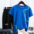 thumbnail image 2 of Cethrio Kids Boys Outfit Sets, Basketball Athletic Summer Casual Shirts and Shorts Set Blue Size 7-8 T, 2 of 7