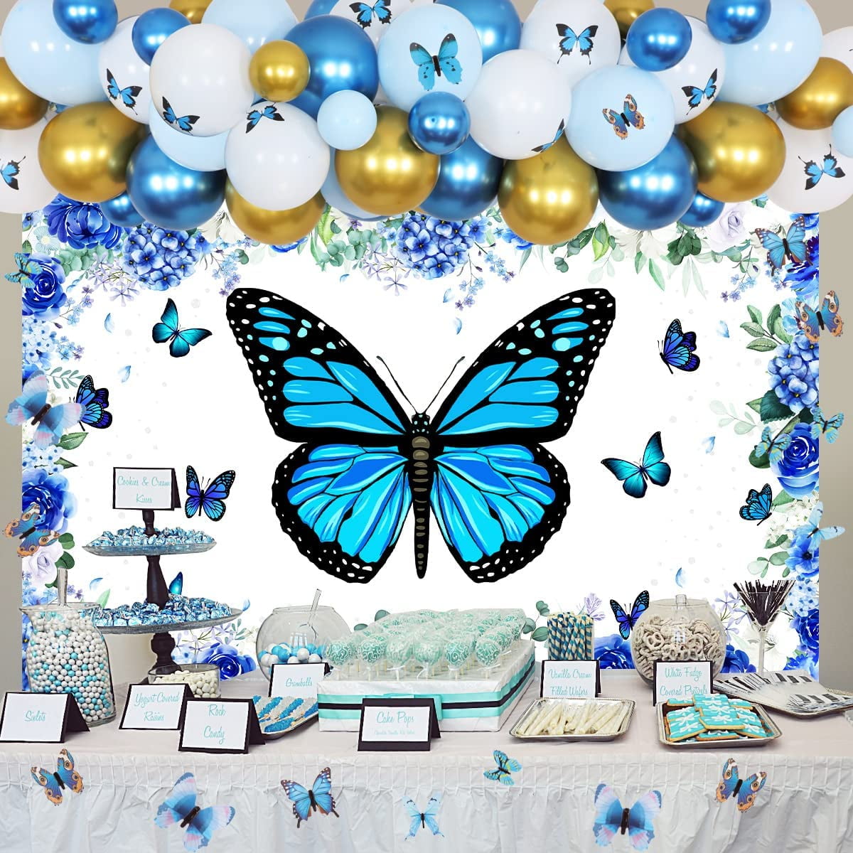 Jollyboom Blue Butterfly Balloon Garland Arch Kit, 73 Pieces