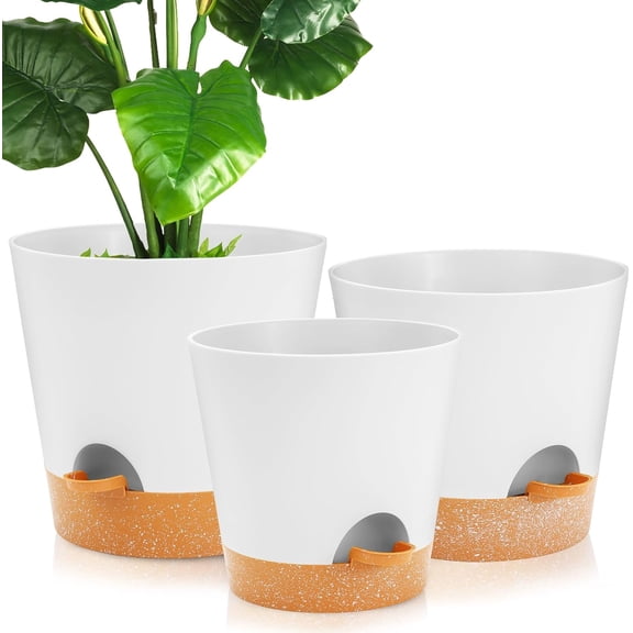 Superior Hub 10/9/8 inch Plant pots, planters for Indoor Plants, self Watering Plant Pot, Flower pots, White