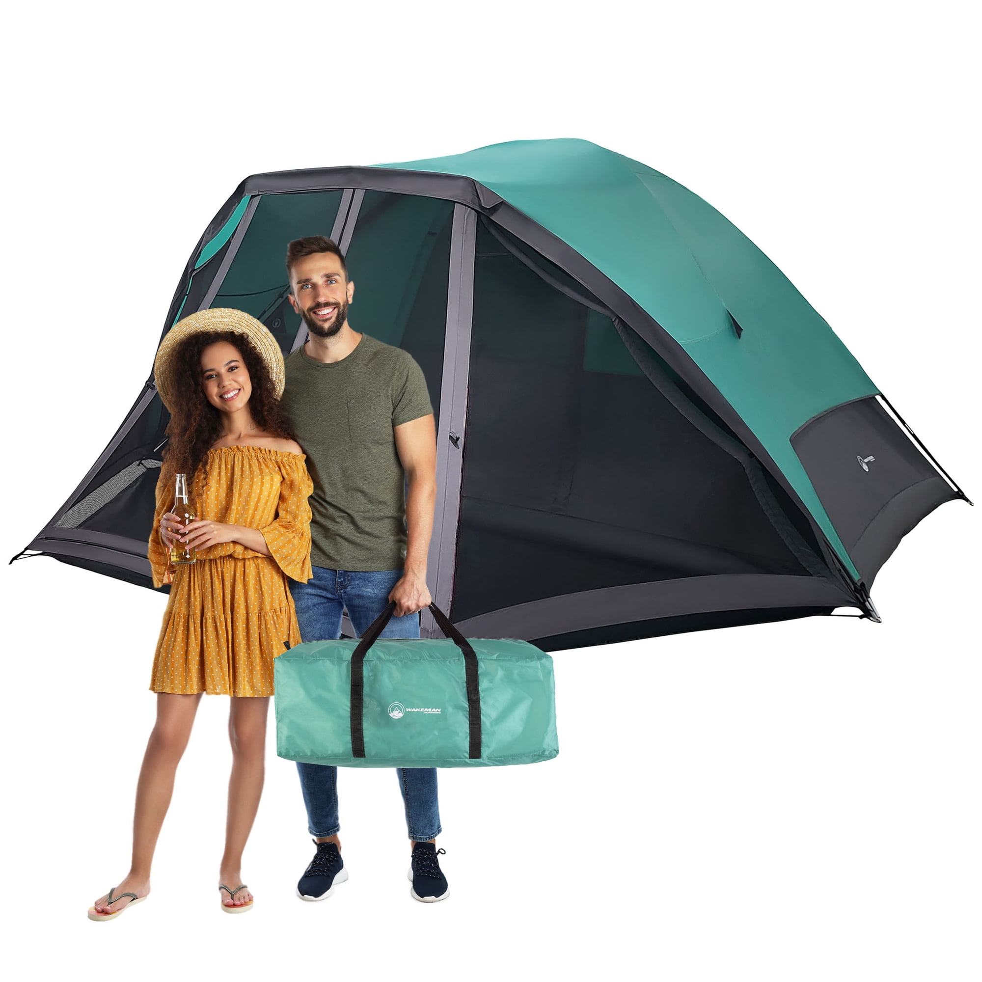 Wakeman Outdoors Cabin-Style 6 Person Camping Tent with Screen Room  Teal