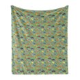 thumbnail image 1 of Cartoon Soft Flannel Fleece Throw Blanket, Animals Cat Fox Giraffe Cow Repetitive, Cozy Plush for Indoor and Outdoor Use, 50" x 60", Jade Green Multicolor, by Ambesonne, 1 of 5