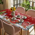 thumbnail image 3 of Red Christmas Table Cloths for 5 Foot Rectangle Tables, Santa Snowman Snowflake Elk Xmas Tree Winter Patio Waterproof Elastic Fitted Tablecloths, Washable Rectangular Table Cover for Camping, 3 of 8