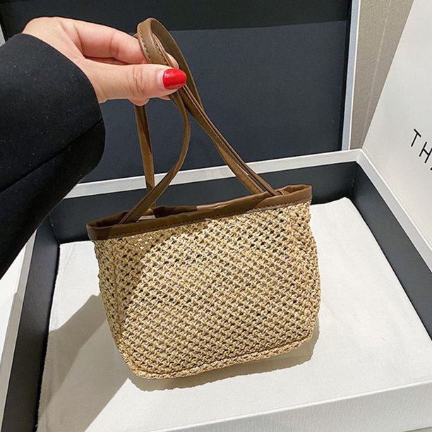 Bolso cruzado tejido duradero para mujer de gran capacidad para la playa de verano (caqui)