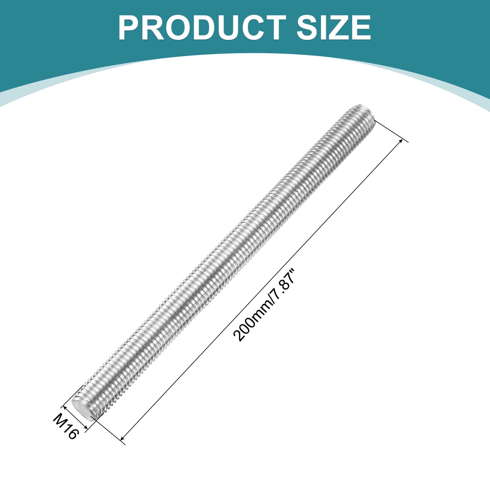 2 Pack Fully Threaded Rod, M16 x 200mm 201 Stainless Steel Right Hand Threads Rods with Nuts and Flat Washer