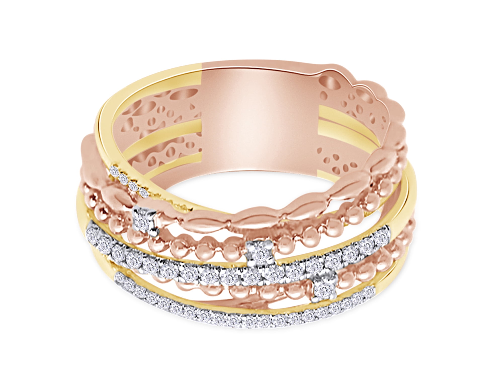 0.30 Carat (Cttw) Round Cut White Natural Diamond Two Tone Chris Cross Engagement Promise Ring In 14K Rose Gold Over Sterling Silver For Women (Clarity : I2-I3,Color : I-J) Ring Size-5