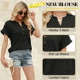 thumbnail image 4 of VDJ Tops for Women Summer Short Sleeve Button Up Solid Tee Shirts Casual Loose Henley Collared Black Shirt Clothing Size XXL, 4 of 10