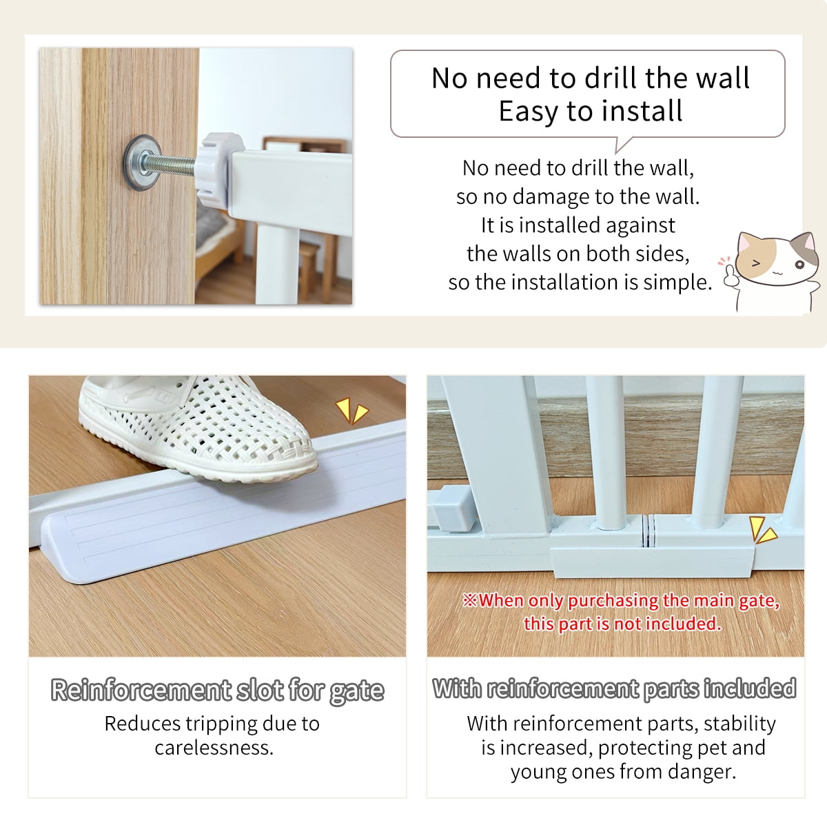 Lumizone Extra Tall Cat Gate 61.02" High Pressure Mounted White 34.25"-38.38" Extra Wide 2025 New (10 Sizes) 1.37" Gap No Drilling Auto-Close One-Handed Operation Tall Pet Gate for Dogs