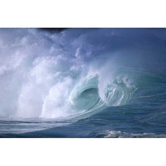 Hawaii Side Distant View Of Dramatic Big Waves Curling And Crashing Whitewash A30B Canvas Art - Liysa Swart  Design Pics (19 x 12)