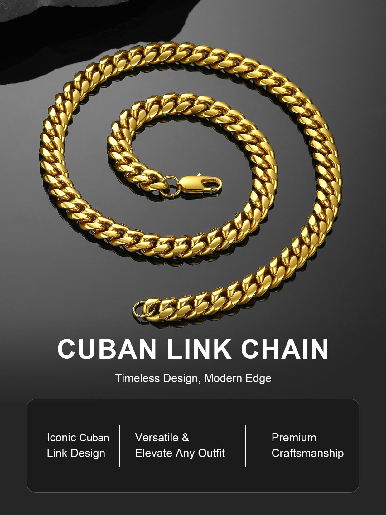 ChainsProMax Men Chain Gold Plated Necklace Stainless Steel Hiphop Rapper Fathers Day Jewelry Gifts for Mens 22inches