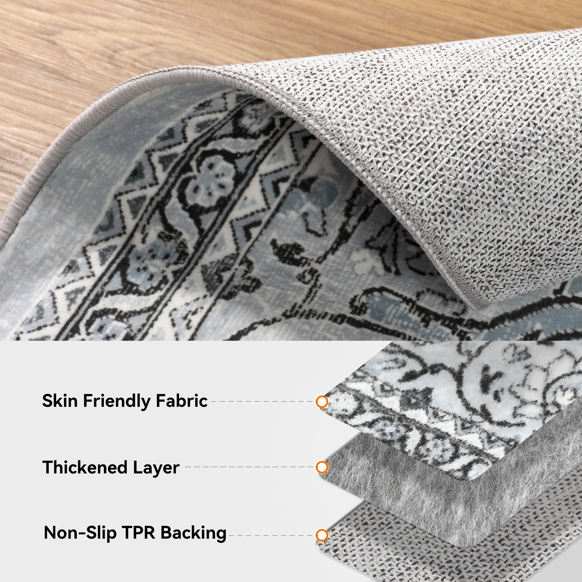 Lalado 8ft x 10ft Area Rugs for Living Room Washable Rugs Boho Floral Carpet Soft Low Pile Non-Slip Rug for Bedroom Dining Room Indoor Vintage Home Decor, Gray