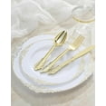 thumbnail image 5 of Goodluck 350PCS Gold Plastic Plates for 50 Guests, Disposable Dinnerware Sets Include 100 Gold Rim Plastic Plates, 50 Silverwares, 50 Cups, and 50 Pre Rolled Napkins for Party, Wedding, Graduation, 5 of 7