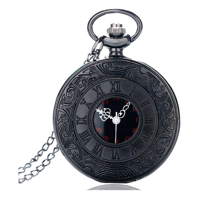 Reloj de bolsillo, collar de cuarzo negro con esfera de 47 mm