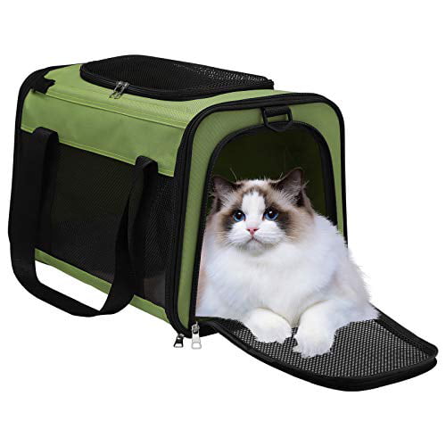 Removable Fleece Pad and Pockets for Small Dogs Puppies Large Cat WDM Airline Approved Cat Carrier Soft Sided Collapsible Puppy Carrier with Locking Safety Zippers 