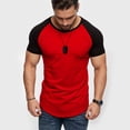 thumbnail image 2 of VNKIDY Mens Color Block Raglan Sleeve TShirts Short Sleeve Crewneck Curved Hem Casual Streetwear Tees For Daily Wear Red XL, 2 of 6