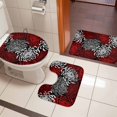 thumbnail image 4 of Red White Bath Mat 3 Piece Bathroom Rug Set, Abstract Black Chrysanthemum Flower Floral Non Slip Bath Rug Contour Mat and Toilet Lid Cover, Absorbent Shower Mats Soft Bath Rugs and Mats Sets, 4 of 8