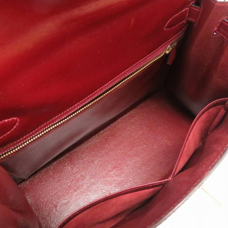 Authenticated Used Hermes Kelly 28 Outer-sewn Crinolan box calf Rouge ash  Gold metal fittings 〇K stamped vintage handbag 0457 HERMES 