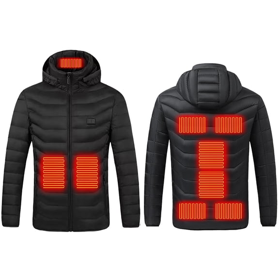 Cadancy Heated Coat for Men Women 2 Temperature Modes 9 Heating Zones Long Sleeve Detachable Hooded Jackets Outdoor Cold Weather Thermal Washable Electric Quilted Jacket