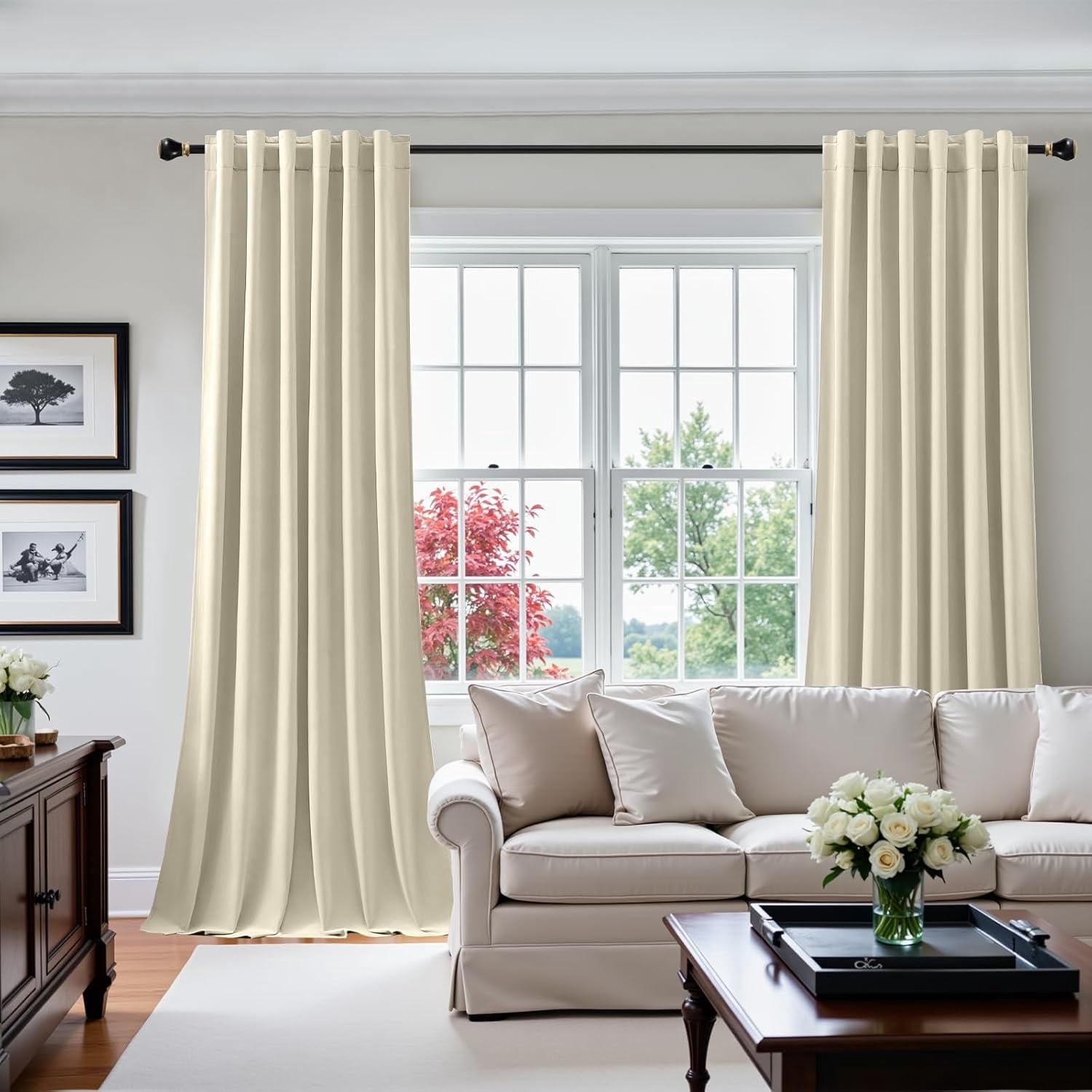 Galenzoov 52*96 inch 2 Panels Velvet Curtains for Home, Room Darkening Heat Blocking Blackout Window Curtains Back Tab Rod Pocket Drapes for Bedroom,Living room,Office,Ivory