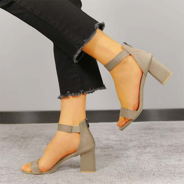 Aayomet Sandals for Women Casual Summer Heels High Simple Fashion Sandals  Heel Ladies Print Block Women's Sandals,Beige 6.5 