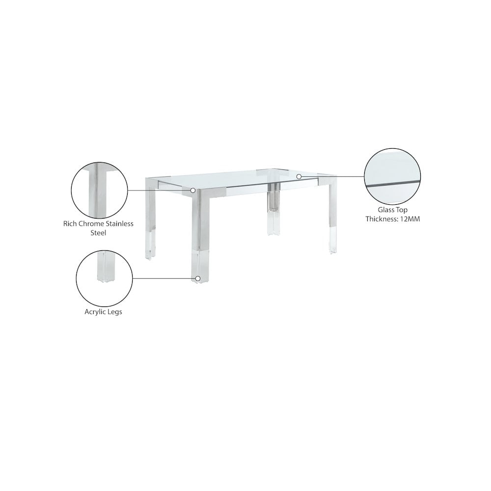 Meridian Furniture Casper Chrome Stainless Steel and Acrylic Dining Table