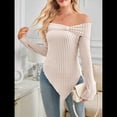 thumbnail image 4 of Suéter de Punto con Lazo y Hombros Descubiertos para Mujer, con Abertura Lateral, Estilo Y2K, A Albaricoque XXL, 4 of 10