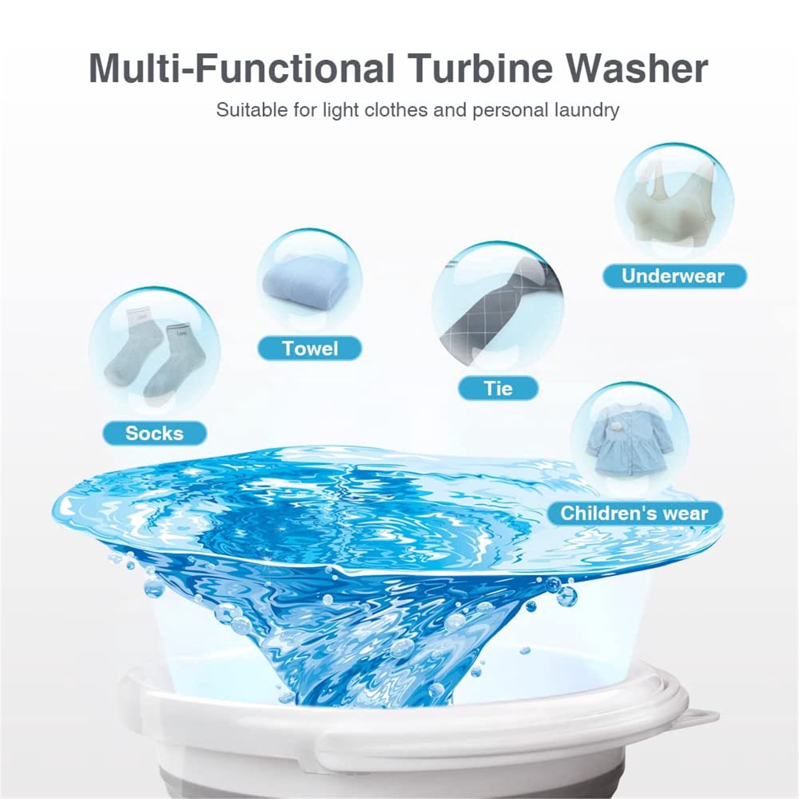 Eeatig Mini Washing Machine Portable Foldable Sound Waves Turbine Washers Personal Cleaning Machine Usb Folding for Clothes Socks Underwear Bra Laundry Tub for Home Travel Apartments