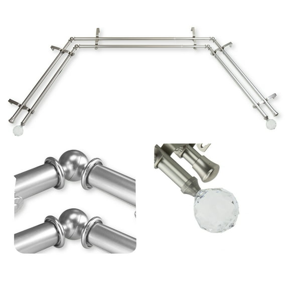 Domovina Gleam 13/16" Bay Window Double Curtain Rod-Color:Satin Nickel