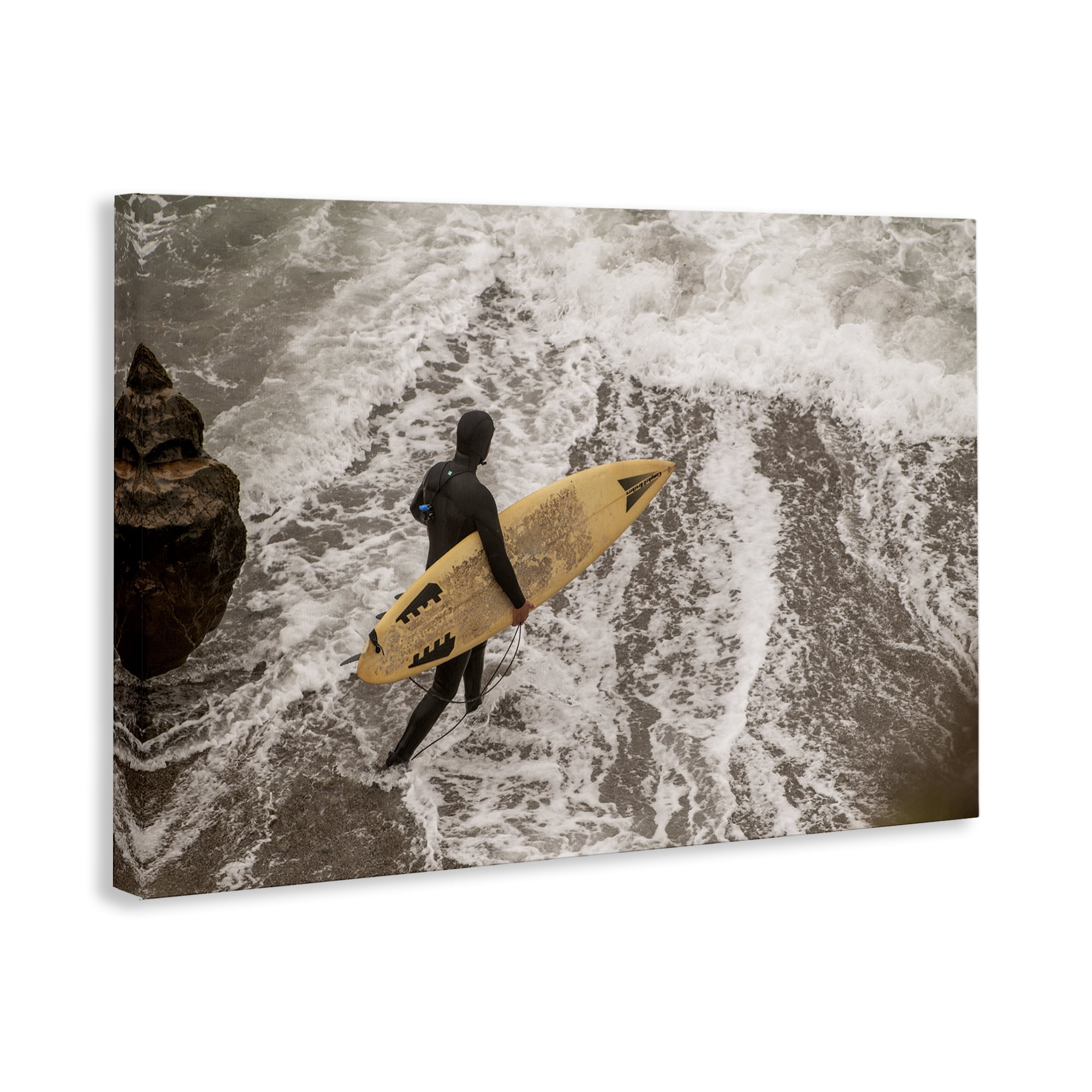 Stupell Industries Surfer Strolling Shore People Photography Wrapped Canvas Art Print Wall Art, 24 x 16