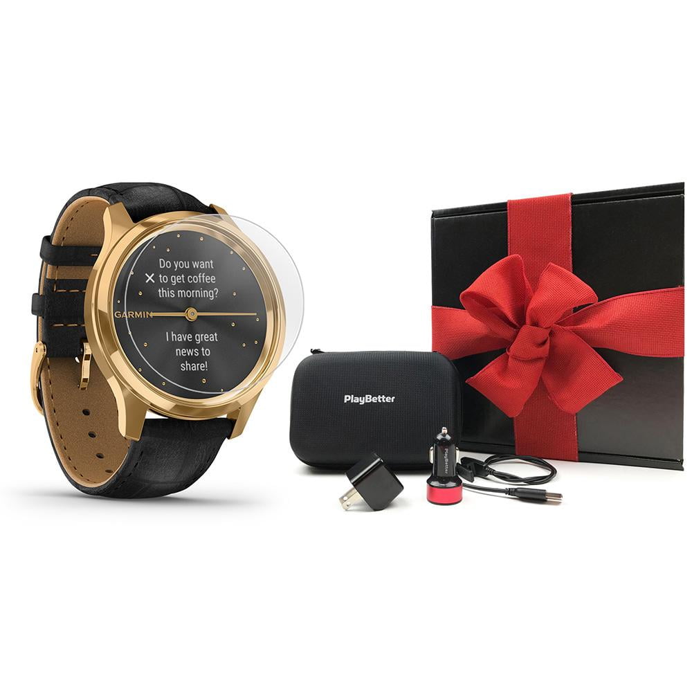 Garmin vivomove Luxe (Black Embossed/24K Gold) Hybrid GPS Smartwatch Gift  Box Bundle | +PlayBetter HD Screen Protectors (4-Pack), Car/Wall Adapters \u0026  Protective Case | Packed in Black Gift Box - Walmart.com