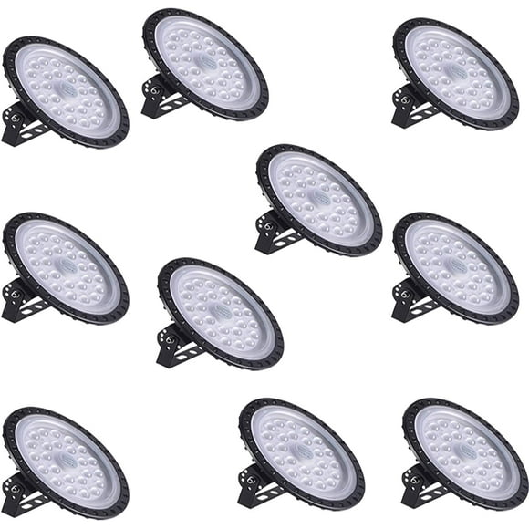 Sararoom 10Packs 100W 110V UFO LED High Bay Light, LED Warehouse Light 10000 Lumen 6500K Daylight White LED Shop Light Commercial Bay Lighting for Factory Garage Workshop