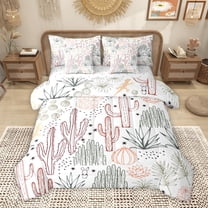 Homewish Cartoon Western Cactus Bedding Comforter Set 7 Pieces, Kawaii Autumn Pumpkin Full Bedding Set, Plant Botanical Reversible Fitted Sheet Flat Sheet, Breathable Home Decor