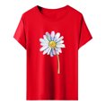 thumbnail image 2 of Hauts d'Été pour Femmes, Blouses Décontractées Élégantes 2024, T-Shirts à Manches Courtes Imprimés, Col Rond, Ample, Rouge, 2 of 5