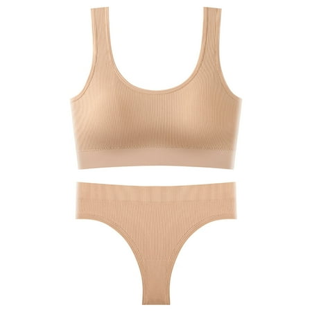 

MPWEGNP Women 2 Piece U Neck With Padded Bra Sling Lingerie Vest And Thong Panties Set