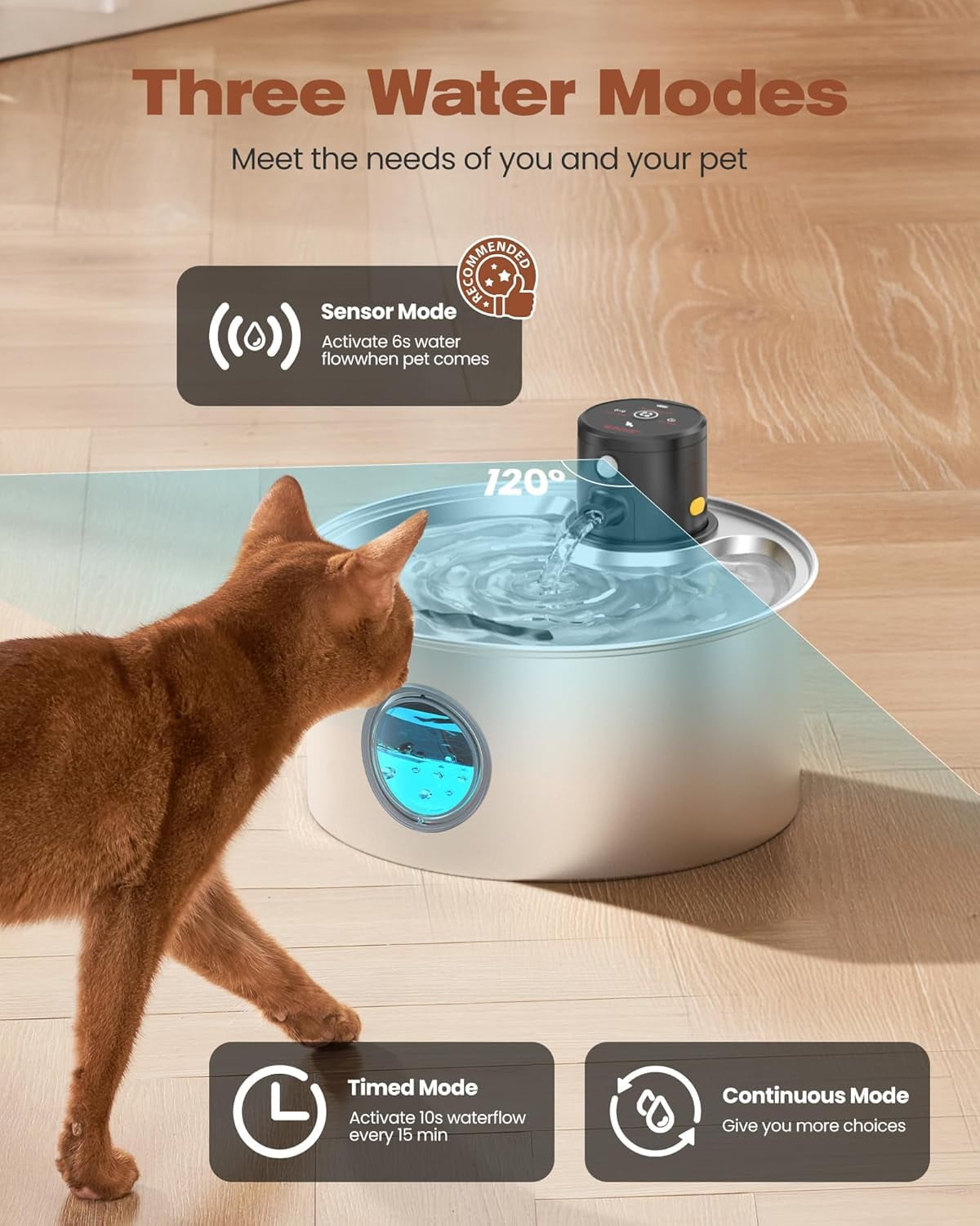 Cat Water Fountain Wireless Cordless: Cat Fountain Battery Operated - Stainless Steel Pet Water Fountain Rechargeable - 108oz/3.2L Automatic Cats Fountains for Drinking with Motion Sensor