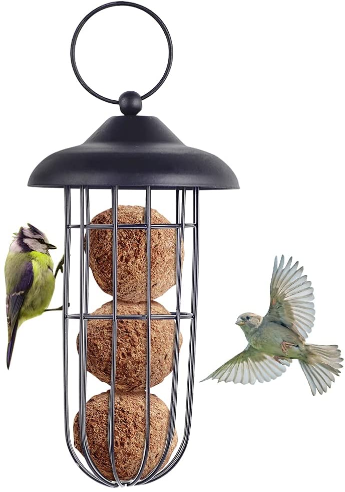 Mangeoire à Oiseaux En Métal Doré Pour Boules De Graisse - Cage Suspendue Anti-fuites, Pour Extérieur