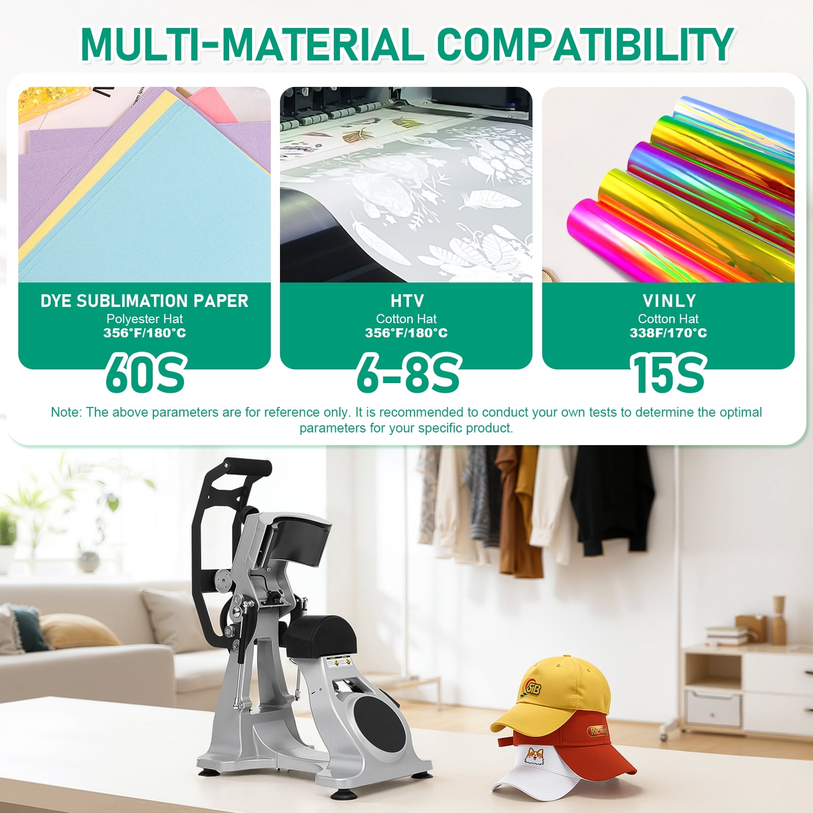 Hemoton Versatile Grey Cap Heat Press Machine, Dual Heaters, Magnetic Semi-Auto Design, Ideal for Crafts