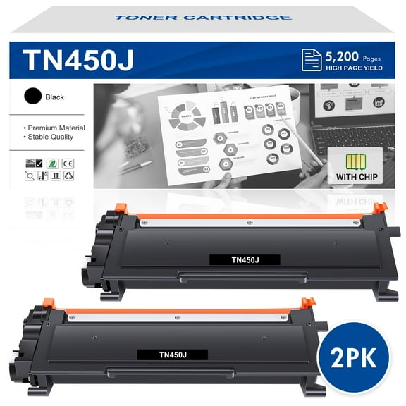 TN450 Jumbo Toner Cartridge Compatible for Brother TN450 TN-450 TN420 for HL-2270DW HL-2280DW MFC-7860DW Printer (2 Black)