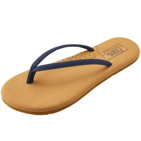 

Flojos Fiesta 2.0 Navy/Tan Vintage Slip On Slide Thong Flat Flip Flops Sandals (Navy/Tan 6)