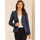 thumbnail image 2 of Chaqueta de mujer elegante a cuadros de Manga larga con solapa frontal abierta de tweed Allegra K Azul Oscuro XL, 2 of 6