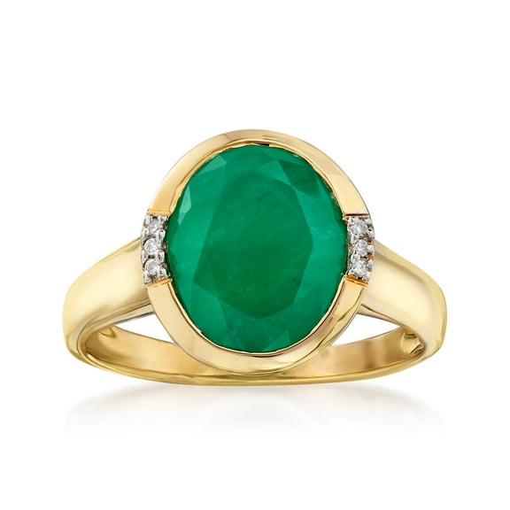 Ross-Simons 3.00 Carat Emerald Ring With Diamond Accents in 14kt Yellow Gold, Women's, Adult