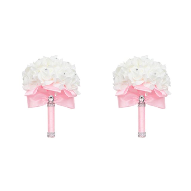 Minnieouse Impresionante ramo de novia - Materiales de bajo mantenimiento Flores Ramo de novia Decoración de boda Cinta rosa cinta rosa 2piezas