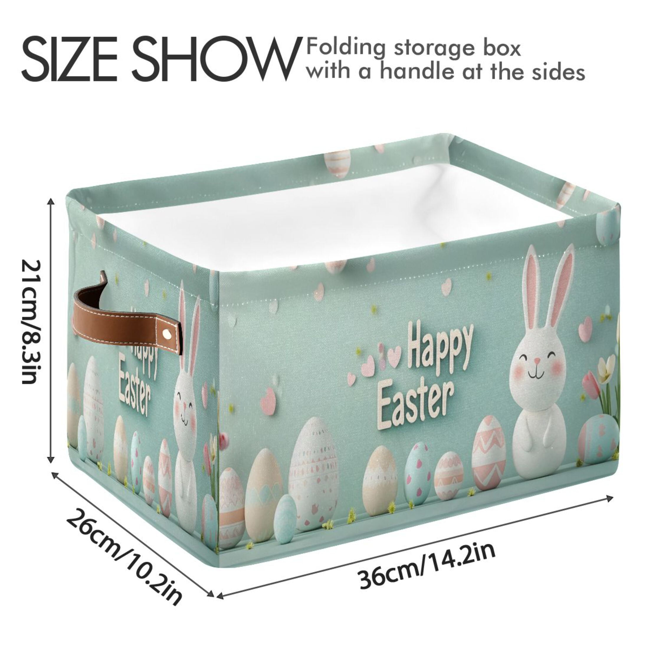 Ryvnso Cute Easter Bunny and Eggs Storage Basket Large Bin Foldable Boxes Toys Organizer 14.2x10.2x8.3in 2 PCs