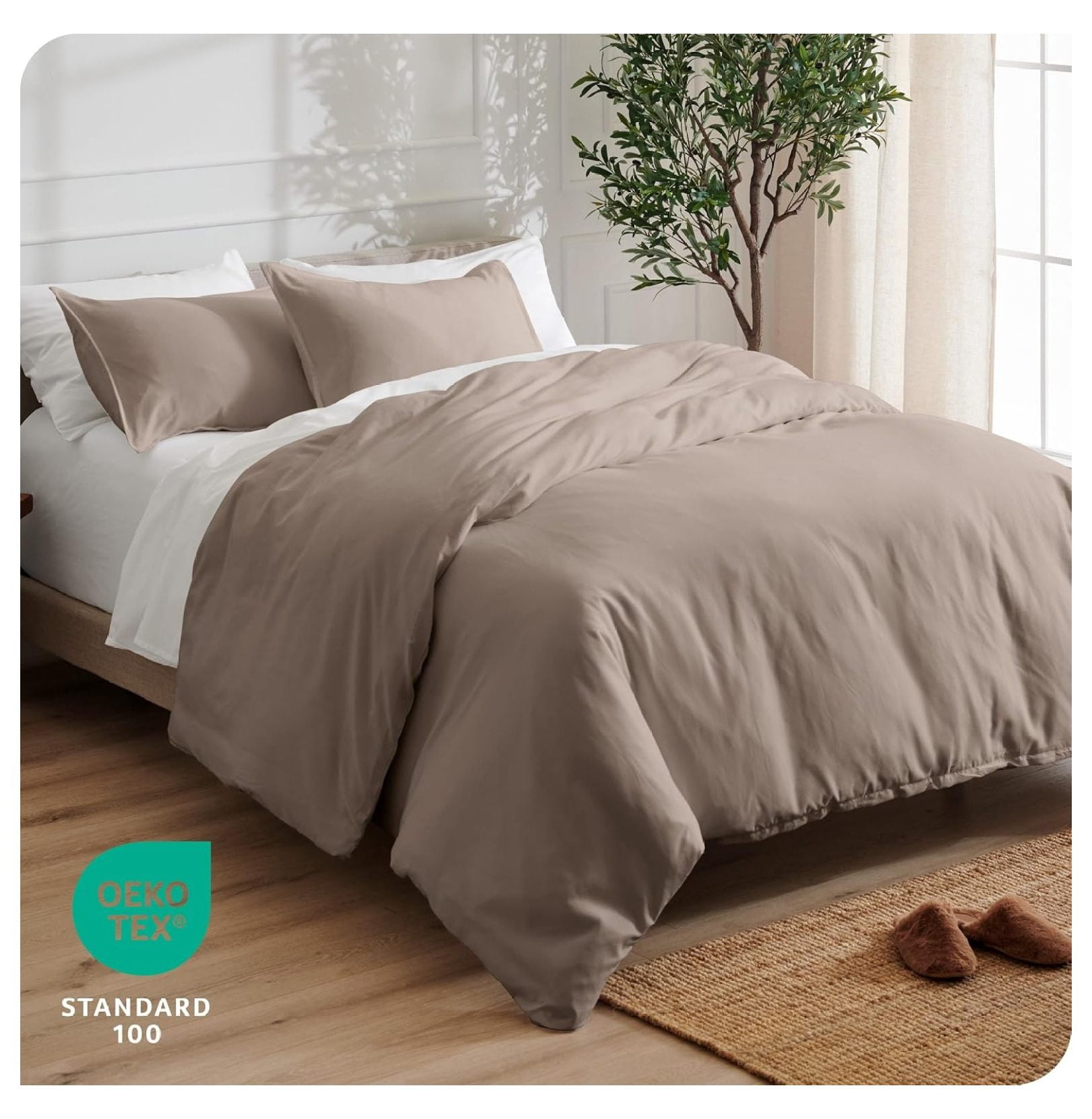 Bedding Duvet Cover Oversized Queen - Premium 1800 Super Soft Collection - Lightweight, Cooling - Soft Breathable Bedding Duvet Cover (Oversized Queen, Taupe)