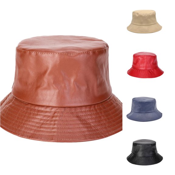 Leather Fisherman Hat Mens and Womens Casual Basin Hat Solid Color Outdoor Hat Hop Beach Hat M