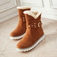 thumbnail image 5 of Warm Winter Mid Calf Boots for Women Suede Flat Heel On Ankle Booties Comfortable Casual Outdoor Walking Shoes, 5 of 7