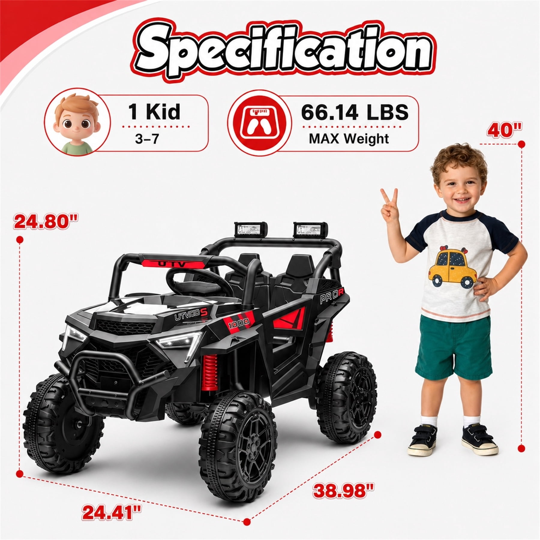 24V 400W Kids Ride On Electric UTV Car with Remote Control, Ride on Toys with Advanced Center Panel, Music, Bluetooth, LED Lights, Gift for Boys Girls 3+, Black