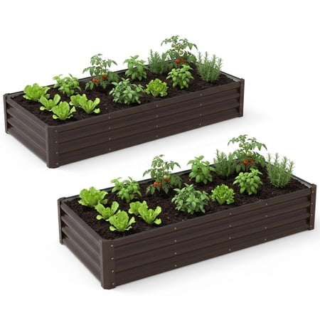 2 Pack Tall 6 x 3 Ft Galvanized Steel Raised Garden Bed, Outdoor Above Ground Planter Box for Vegetables and Flowers, Metal Raised Bed for Gardening