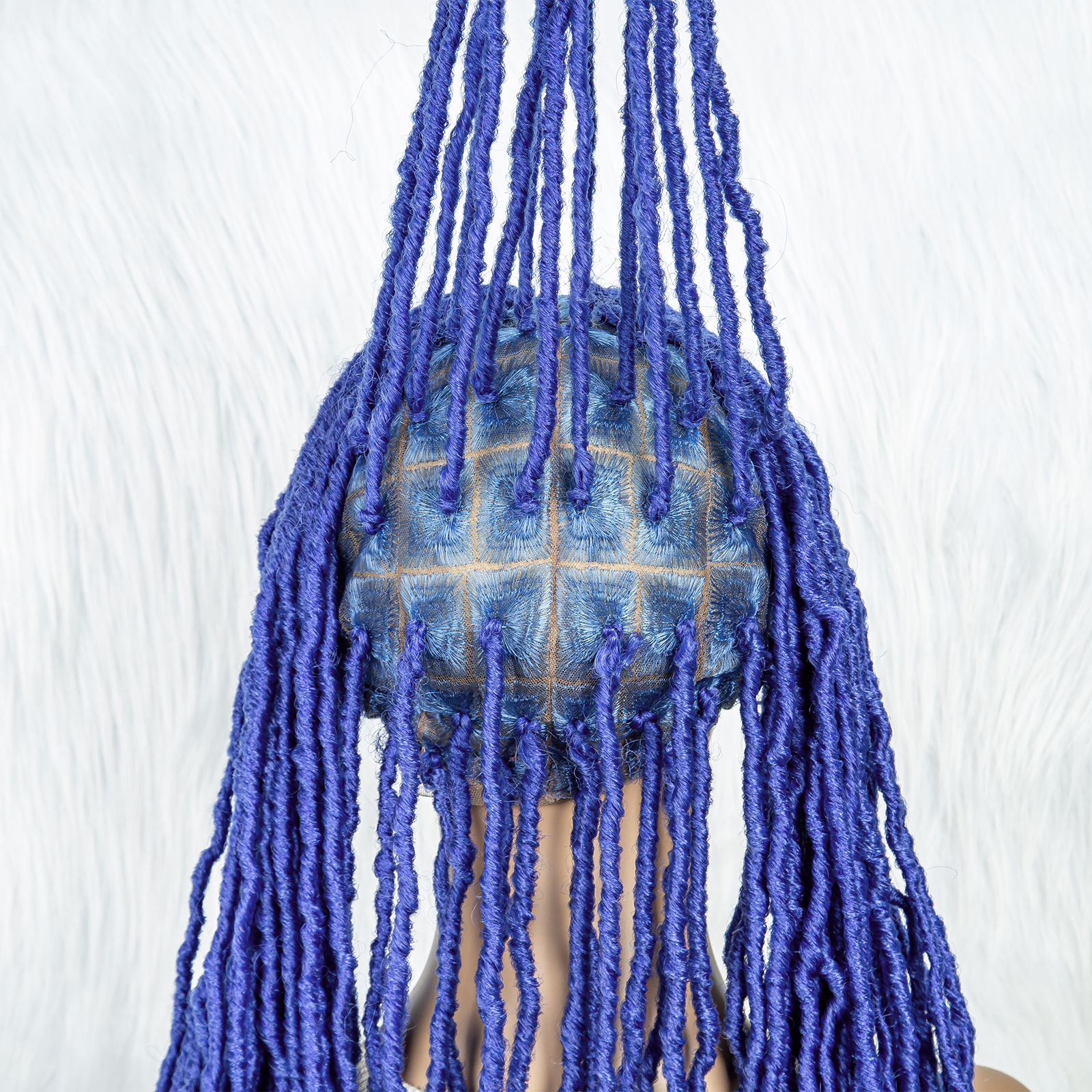 Colorful Locs Wigs 36 Inches Full Double Lace Square Knotless Dreadlock Braiding Wig with Baby Hair for Black Women Synthetic Lace Frontal Long Cornrow Box Braided Wigs Blue Color