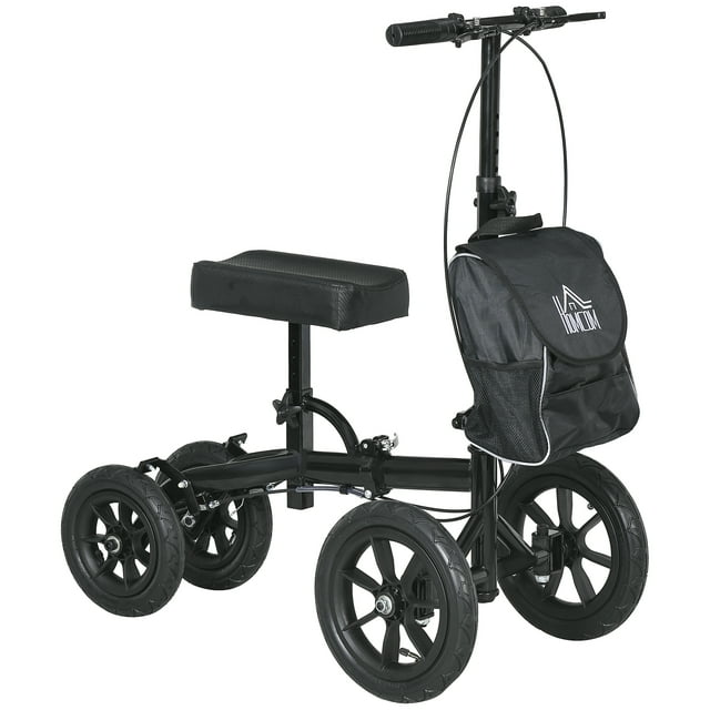HOMCOM Trottinette à Genou Réglable, Marcheur Pliant avec Roue en Caoutchouc, Noir